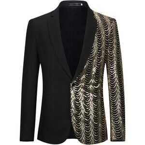 Men's Chain Stylish Dinner Tux Dress Blazer Slim Fit Coat Suit Jacket Sport Coat